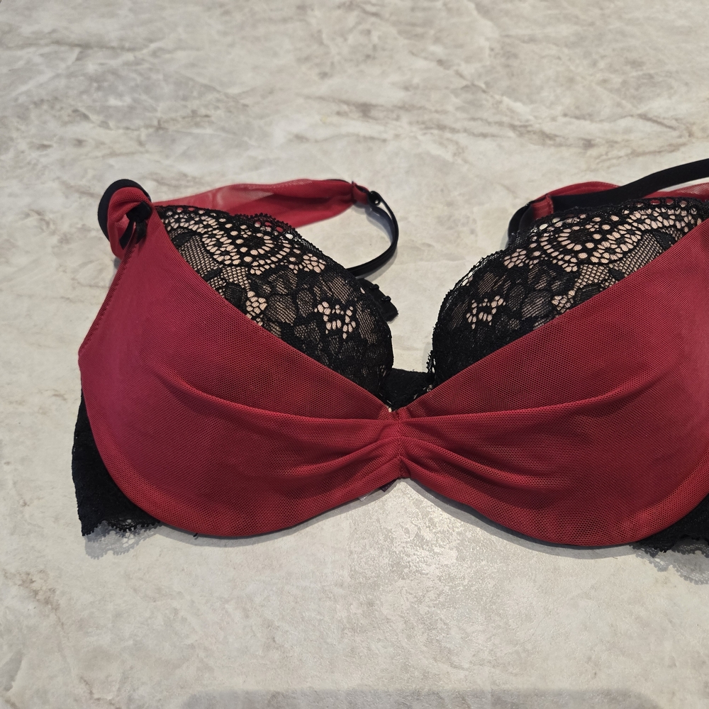 Adore Me Red and Black Lace Bra
